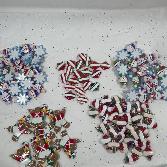 Christmas Ornaments Beads Snowflakes Santa Gingerbread Man Glass Crafting Pieces - Picture 3 of 9